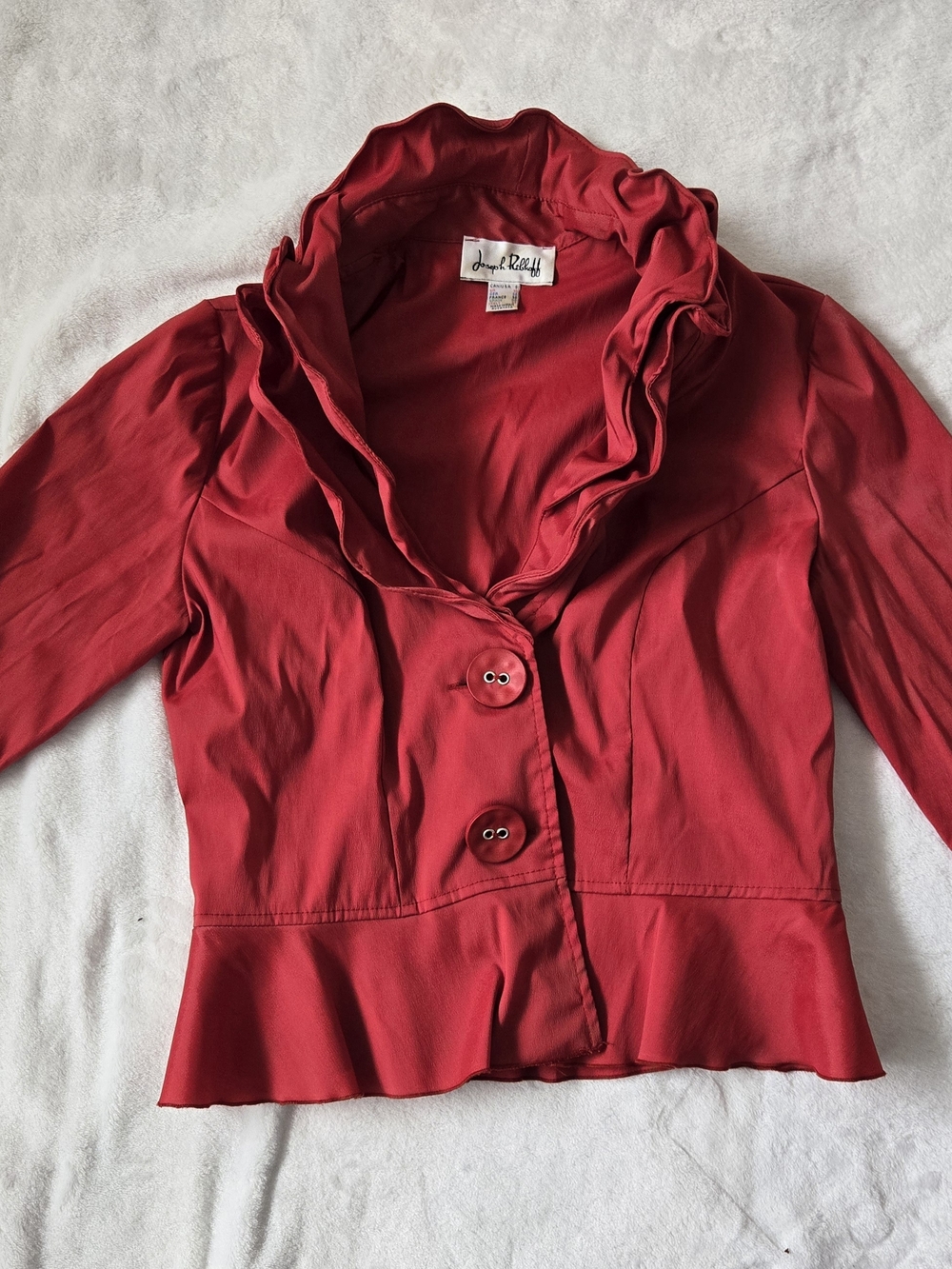 Joseph Ribkoff Red Ruffle Collar Button Blazer